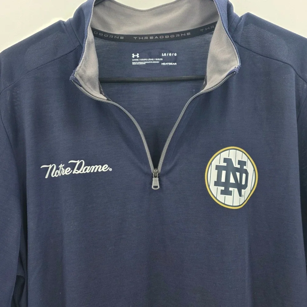 UNDER ARMOUR NOTRE DAME 1/4 ZIP MENS LARGE BLUE LIGHTWEIGHT THREADBORNE PULLOVER